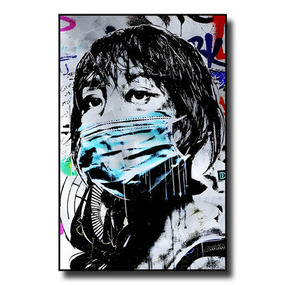 Street Graffiti Wall Art Canvas | 7.9 - 21.7 in | Banksy Girl with Balloon Poster | Modern Abstract Decor | Unframed | Brick by Brick