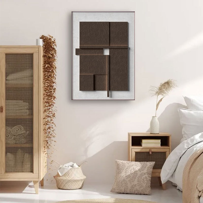 3D Japandi Wall Art | 19.7 x 27.6 x 1.4 in | Modern Canvas Decor | Set of 3 | Brick by Brick