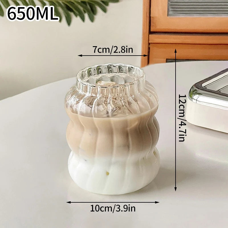 Wave Glass Cup | Transparent Ripple Drinking Cup | 300ml to 650ml | Creative Mug | Brick by Brick