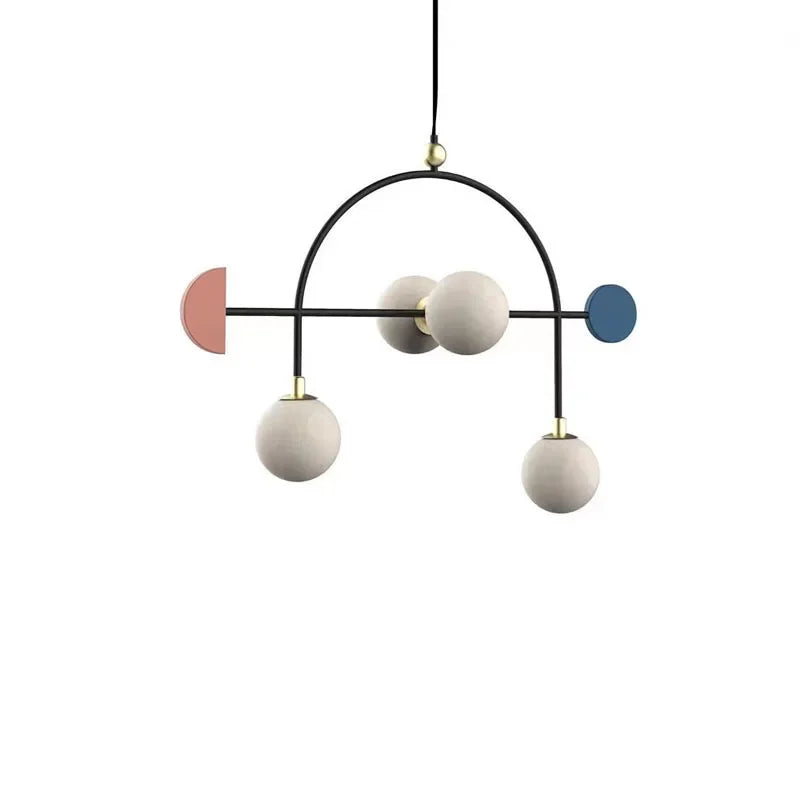 Designer Pendant Lamp | White Glass Art Deco Suspension Light | 4 Bulb Adjustable Hanging Fixture | Brick by Brick