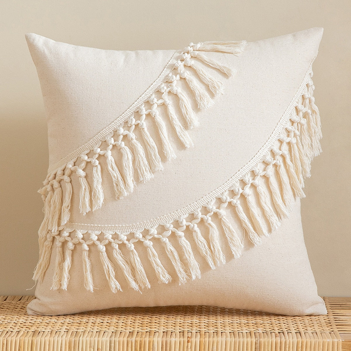 Japandi Cotton Linen Pillow Cover | Beige Woven Design | Modern Cushion Case | Minimalist Home Décor | Brick by Brick