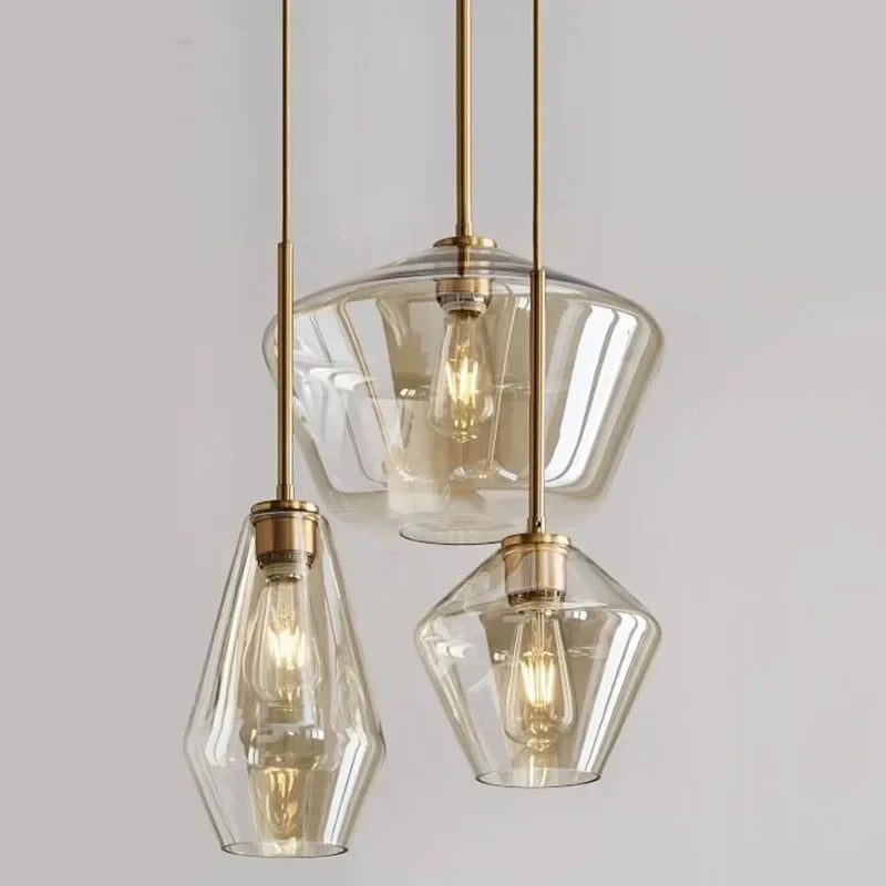 Amber Glass LED Chandelier | Modern Dimmable Pendant Light | Indoor Bedroom Living Room | Brick by Brick