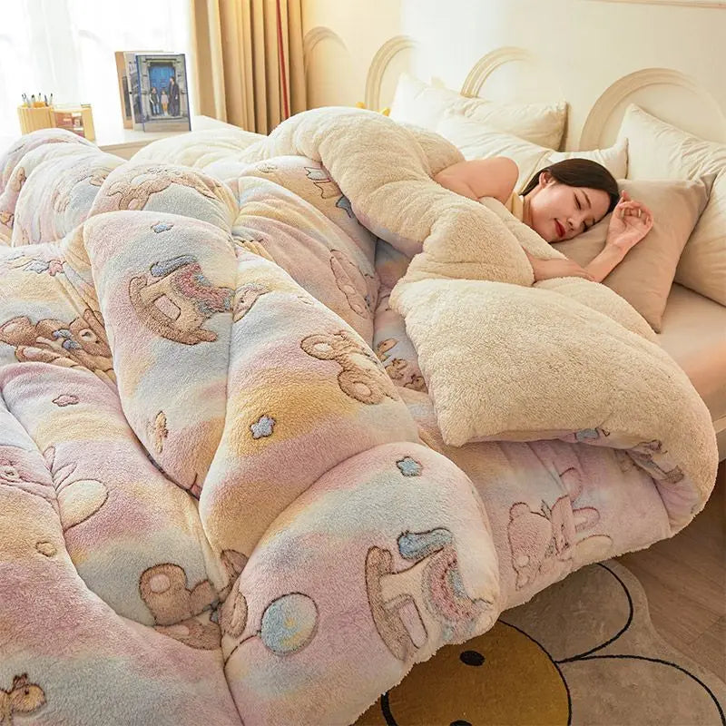 Winter Lamb Wool Blanket | 59 - 79 in | Super Warm Fiber Blanket | Thickened Comforter | Autumn & Winter Bedding | Brick by Brick