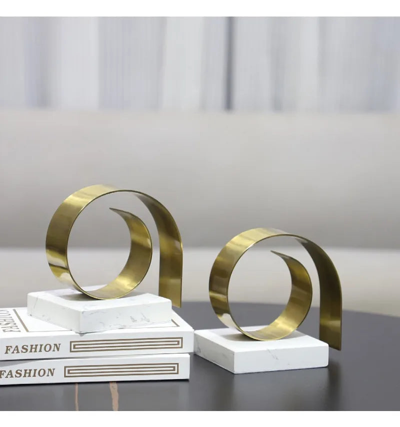 Golden Spiral Twist Bookend | 4.7 - 5.9 in | Modern Metal Decor | Marble Base | Brick by Brick