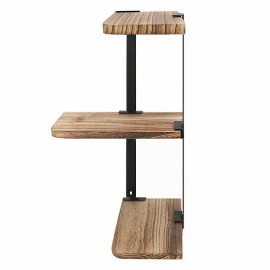 3-Tier Lucca Corner Floating Shelf | 10.2 × 17.2 in | Rustic Wood | Metal Wall Storage | Brick by Brick