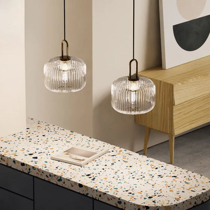 Modern Striped Glass Pendant Light | H10.2 - 12.6in |  Single Head Chandelier | Corrugated Chandelier | Brick by Brick