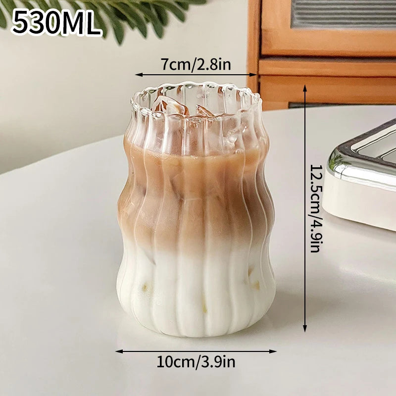 Wave Glass Cup | Transparent Ripple Drinking Cup | 300ml to 650ml | Creative Mug | Brick by Brick