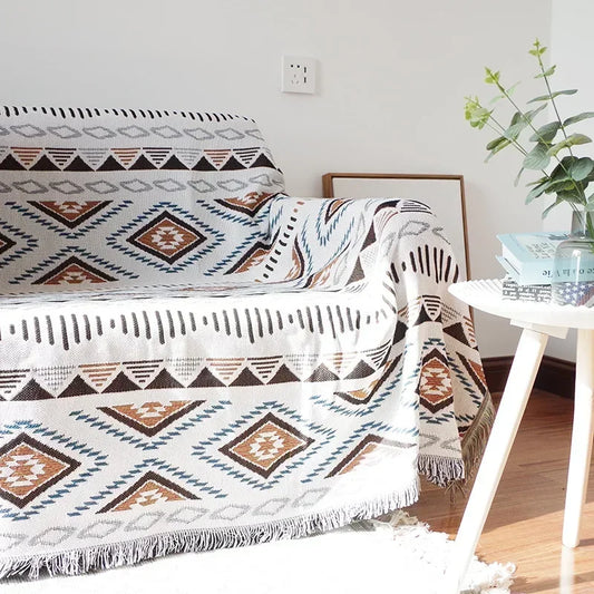 Serenity Boho Blanket | 35 x 35-82.7 in | Woven Throw | Geometric Patterns & Versatile | Brick by Brick