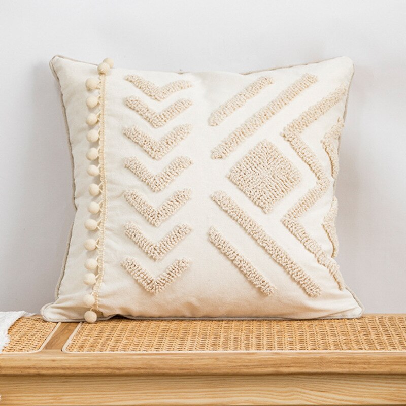 Embroidered Japandi Pillowcase | 17.72 or 19.69 in | Cotton & Linen | Soft Grey & White | Brick by Brick