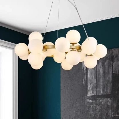 Modern Glass Pendant Chandelier | H59 in | LED Ceiling Light | Adjustable Hanging Lamp with Remote | Dimmable Indoor Lighting | Brick by Brick
