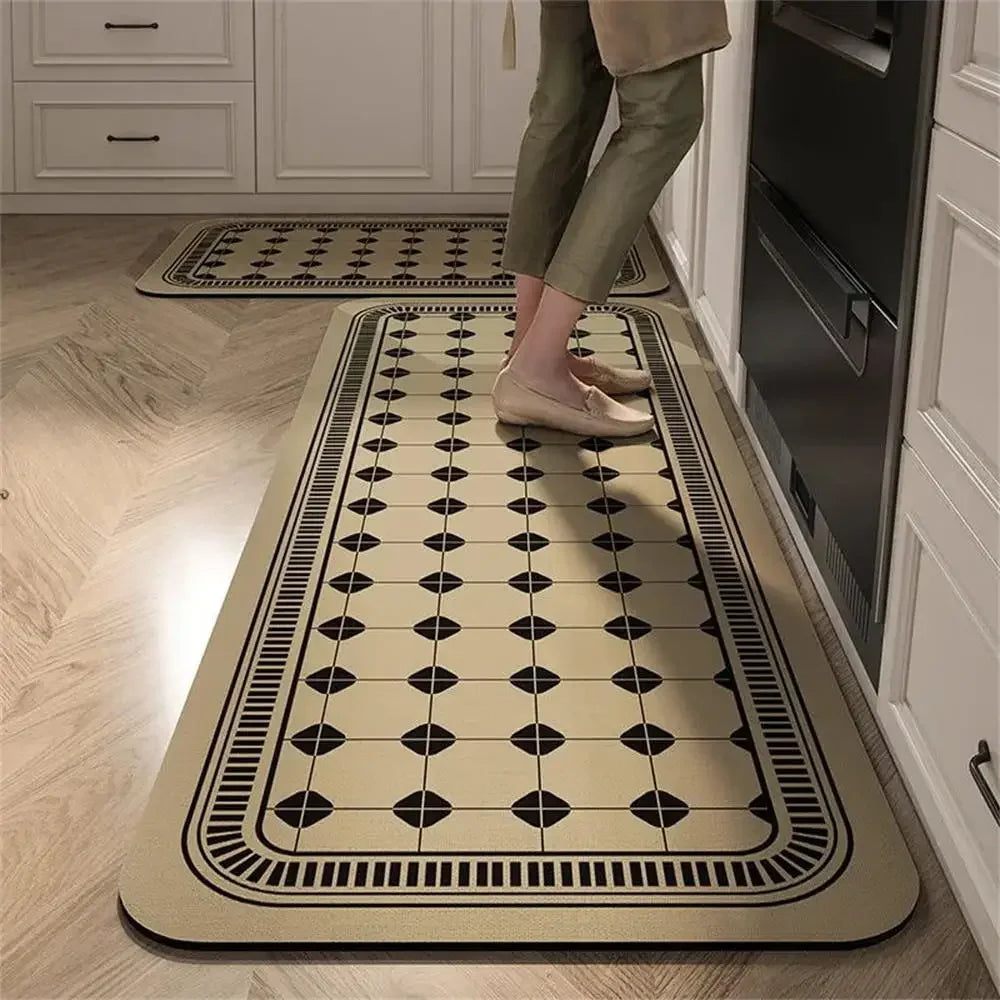 Retro Tile Kitchen Mat | Non-Slip Crystal Velvet Rug | Absorbent Washable Entryway Carpet | Brick by Brick