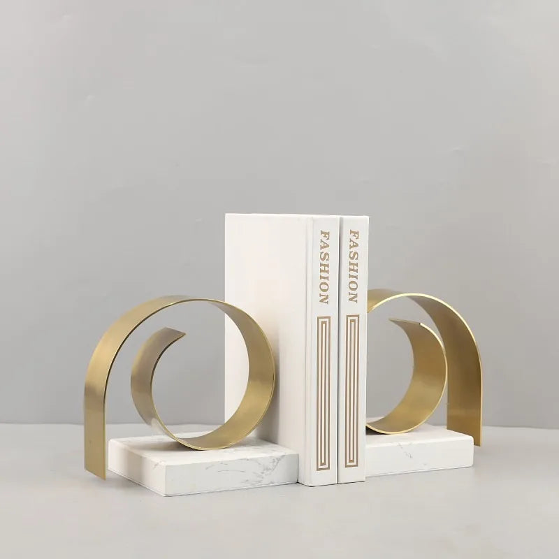Golden Spiral Twist Bookend | 4.7 - 5.9 in | Modern Metal Decor | Marble Base | Brick by Brick
