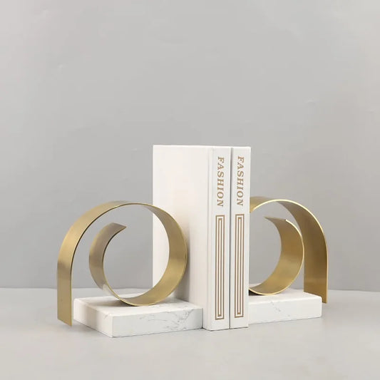 Golden Spiral Twist Bookend | 4.7 - 5.9 in | Modern Metal Decor | Marble Base | Brick by Brick