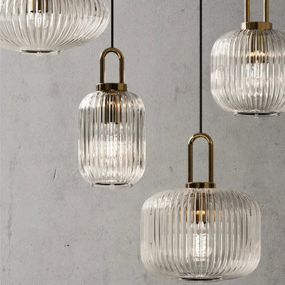 Modern Striped Glass Pendant Light | H10.2 - 12.6in |  Single Head Chandelier | Corrugated Chandelier | Brick by Brick