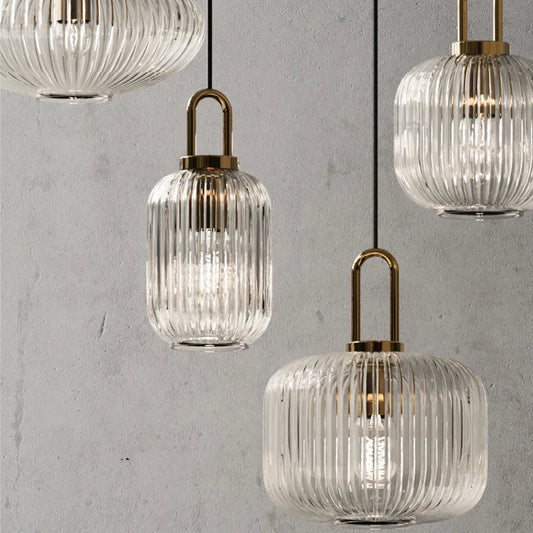 Modern Striped Glass Pendant Light | H10.2 - 12.6in |  Single Head Chandelier | Corrugated Chandelier | Brick by Brick