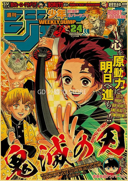 Anime Wall Art Collection | 7.9 - 19.7 in | Kraft Paper Canvas Prints | Chainsaw Man, Attack on Titan, Haikyuu | Unframed | Brick by Brick