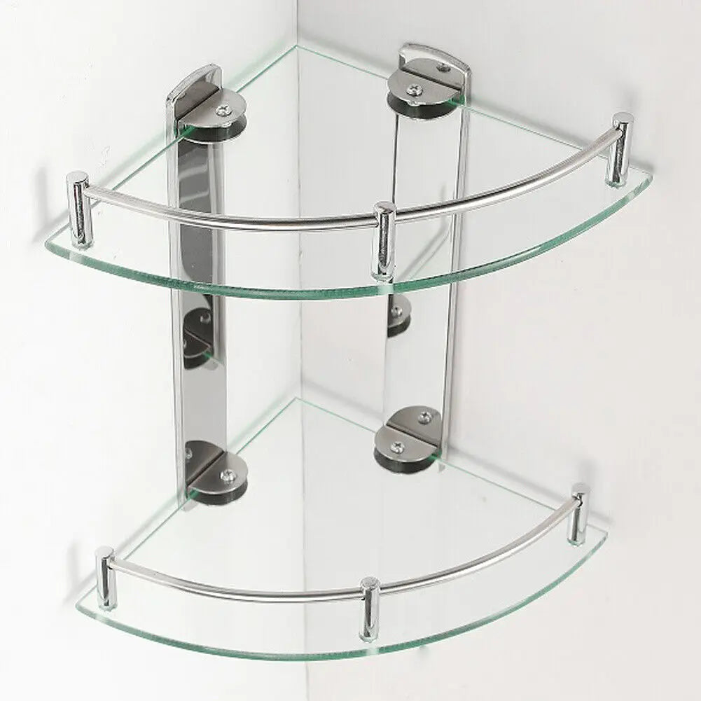 Clear Glass Corner Shower Shelf | 9.8 × 9.8 in | 2 or 3 Tier | Wall Mounted Bathroom Storage | Brick by Brick