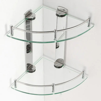 Clear Glass Corner Shower Shelf | 9.8 × 9.8 in | 2 or 3 Tier | Wall Mounted Bathroom Storage | Brick by Brick