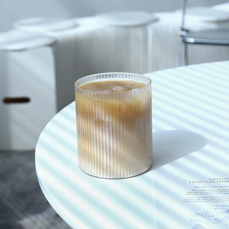 Ribbed Glass Tumbler | 250ml to 350ml | Heat Resistant Vertical Stripe Cup | Nordic Drinking Glass | Brick by Brick