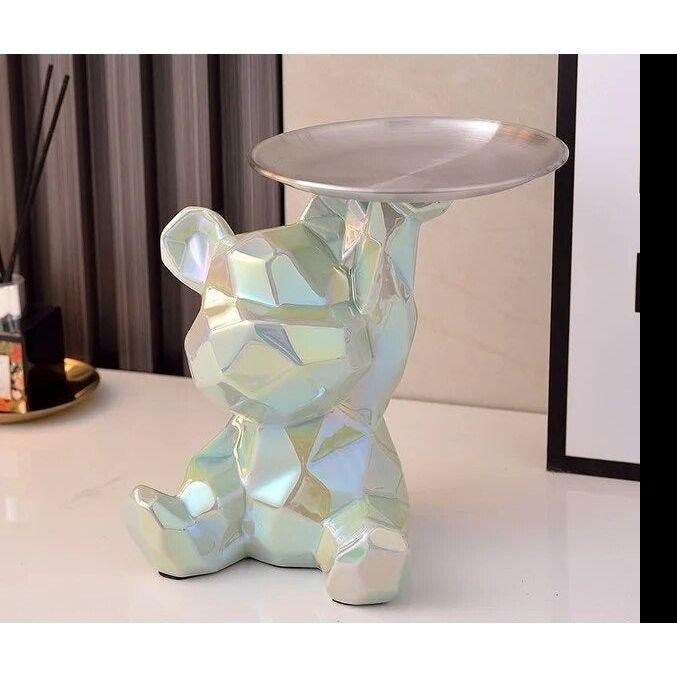 Ceramic Geometric Bear Ornament | 8 x 5 x 6 in | Modern Storage Tray & Piggy Bank | Decorative Sculpture | Brick by Brick