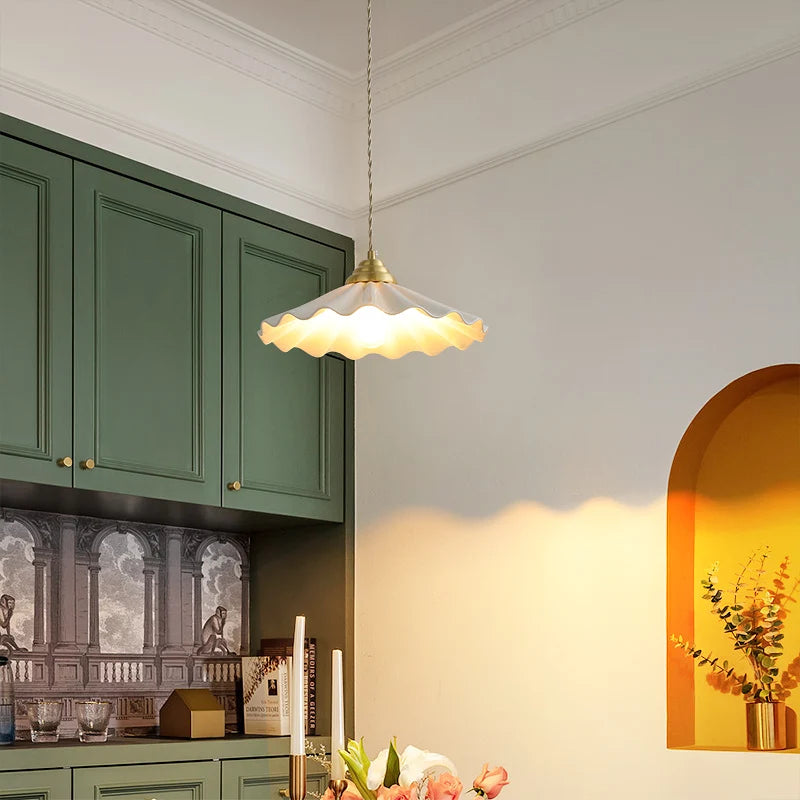 Modern Ceramic Pendant Lamp | 11.8 in | White Japanese Style Light Fixture | Copper Finish Home Lighting | Brick by Brick