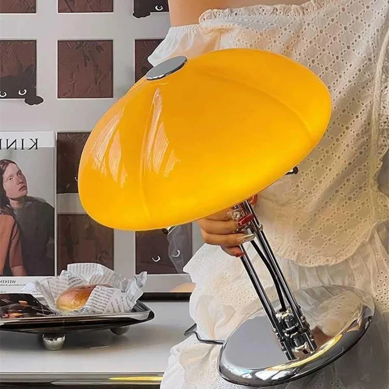 Bauhaus Mushroom Table Lamp | D11.4 in × H13.8 in| Mid Century Modern Retro Design | Creative Light in Orange | Brick by Brick