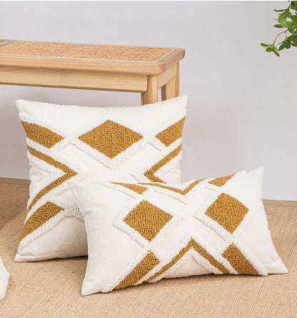 Geometric Japandi Pillowcase | Cotton Linen Cover | Scandinavian Japanese Style | Decorative Neutral Accent | Brick by Brick