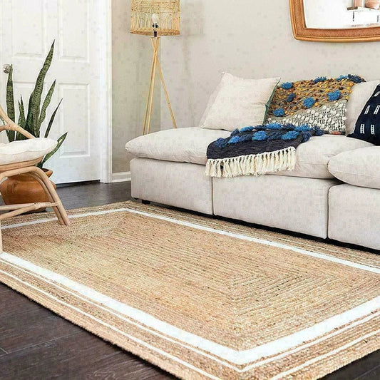 Textured Jute Rug | 15.7" x 23.6" to 47.2" x 82.7" | Black & White Border | Area Rug | Natural Durable Weave | Brick by Brick
