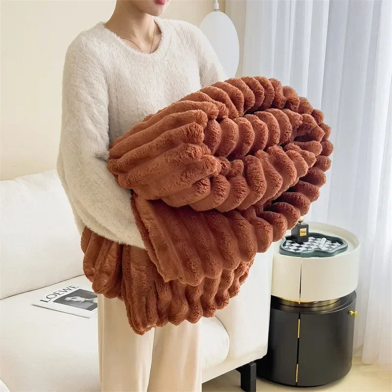 Cozy Fleece Throw Blanket | Checked Faux Lambswool | Ultra Soft Winter Blanket | Brick By Brick