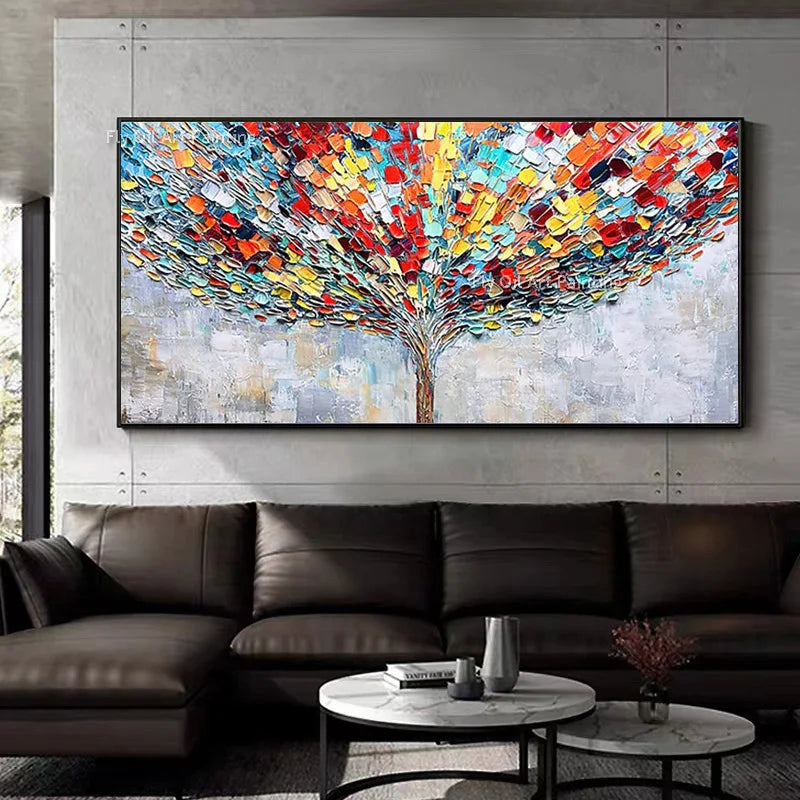 Hand Painted Blossom Tree Wall Art | 19.7 - 59.1 in | Abstract Blue Flower Oil Painting | Modern Canvas | Brick by Brick