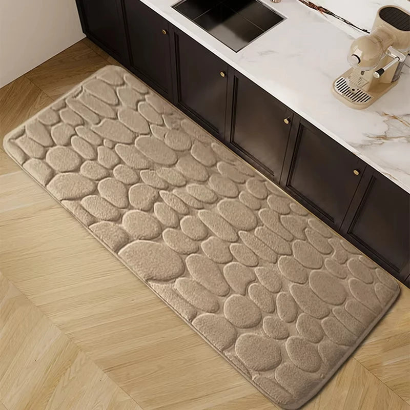 Cobblestone Kitchen Mat | L23.62-62.63 in | Non-Slip Washable Polyester Rug | Absorbent Home Floor Carpet | Brick by Brick