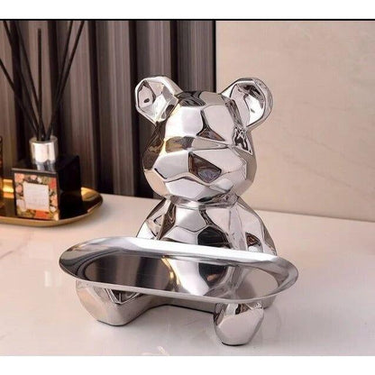 Ceramic Geometric Bear Ornament | 8 x 5 x 6 in | Modern Storage Tray & Piggy Bank | Decorative Sculpture | Brick by Brick