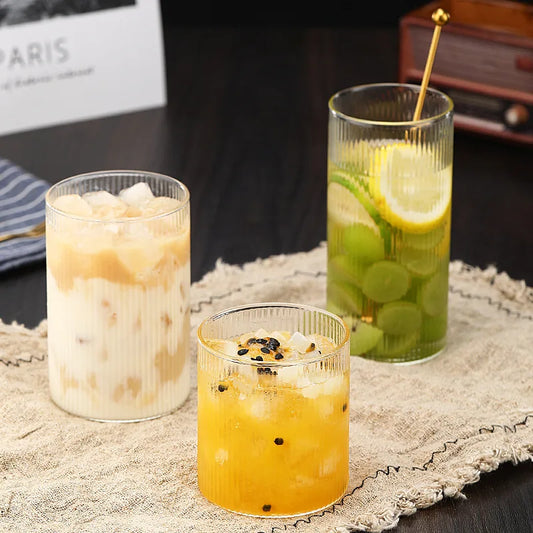 Ribbed Glass Tumbler | 250ml to 350ml | Heat Resistant Vertical Stripe Cup | Nordic Drinking Glass | Brick by Brick