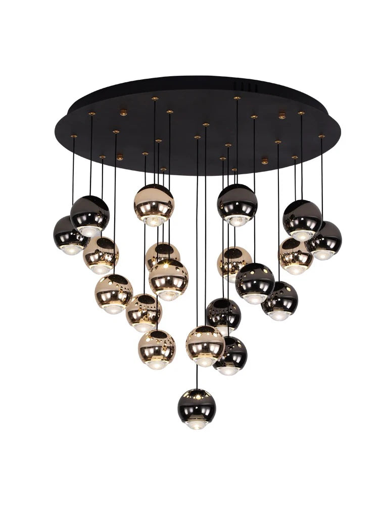 Modern Crystal Pendant Chandelier | H 59.1 - 98.4 in | Black Gold LED Ceiling Light | Luxury Lighting | Brick by Brick