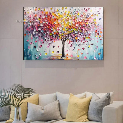 Hand Painted Blossom Tree Wall Art | 19.7 - 59.1 in | Abstract Blue Flower Oil Painting | Modern Canvas | Brick by Brick
