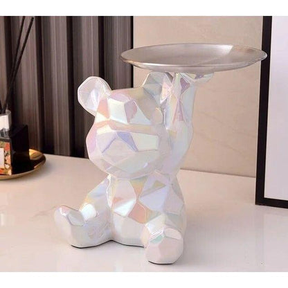Ceramic Geometric Bear Ornament | 8 x 5 x 6 in | Modern Storage Tray & Piggy Bank | Decorative Sculpture | Brick by Brick