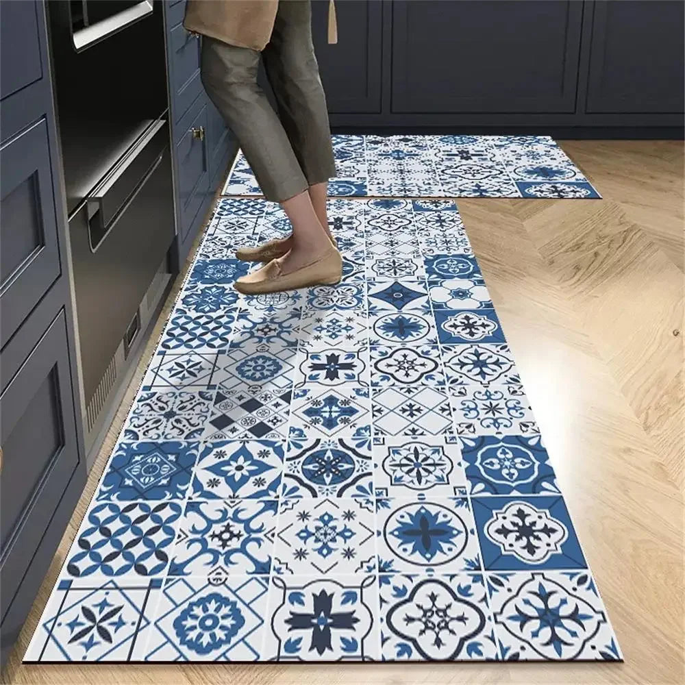 Retro Tile Kitchen Mat | Non-Slip Crystal Velvet Rug | Absorbent Washable Entryway Carpet | Brick by Brick