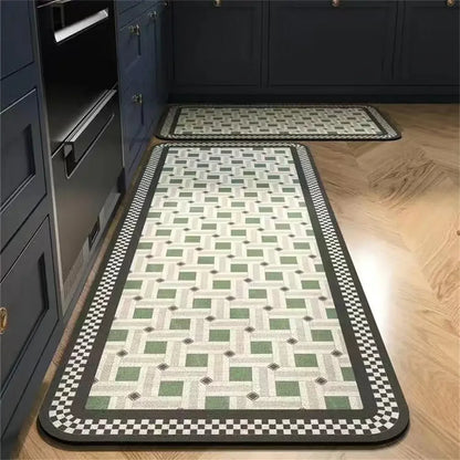 Retro Tile Kitchen Mat | Non-Slip Crystal Velvet Rug | Absorbent Washable Entryway Carpet | Brick by Brick