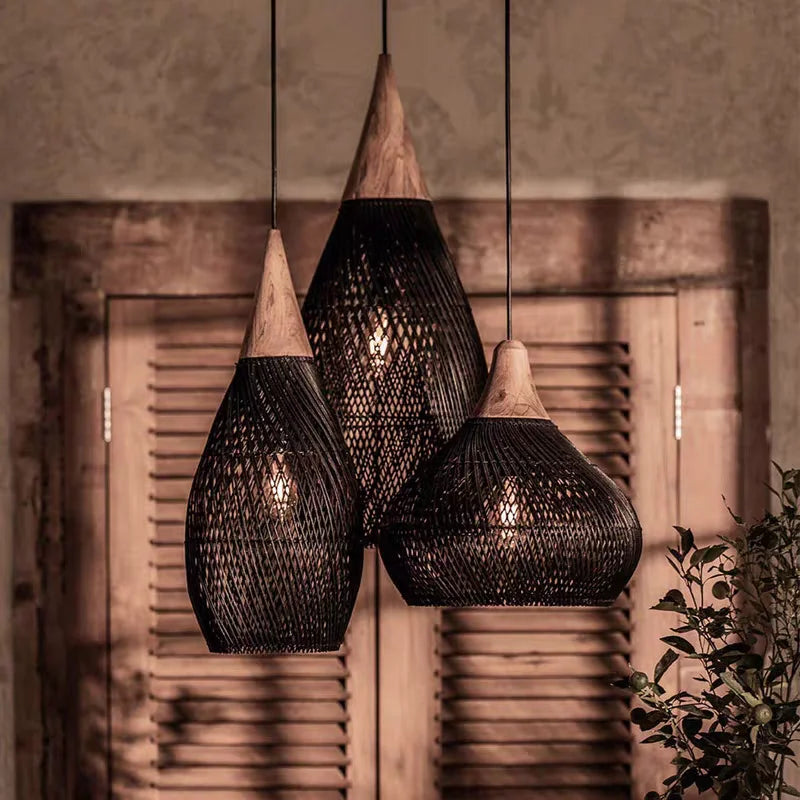 Japanese Rattan Pendant Light | D9.8-D23.6 x H19.7-H11.8 in | Handmade Wicker | Brick by Brick