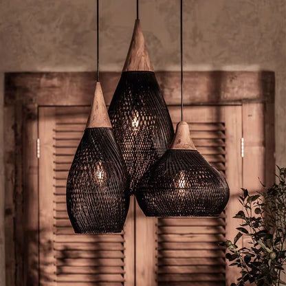 Japanese Rattan Pendant Light | D9.8-D23.6 x H19.7-H11.8 in | Handmade Wicker | Brick by Brick