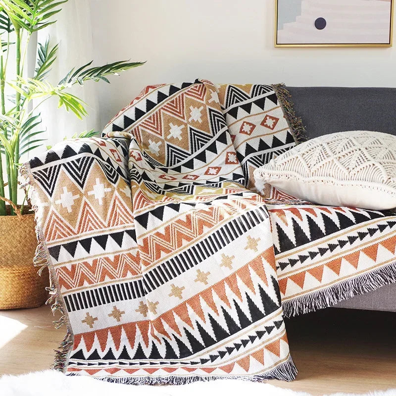Serenity Boho Blanket | 35 x 35-82.7 in | Woven Throw | Geometric Patterns & Versatile | Brick by Brick