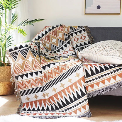Serenity Boho Blanket | 35 x 35-82.7 in | Woven Throw | Geometric Patterns & Versatile | Brick by Brick