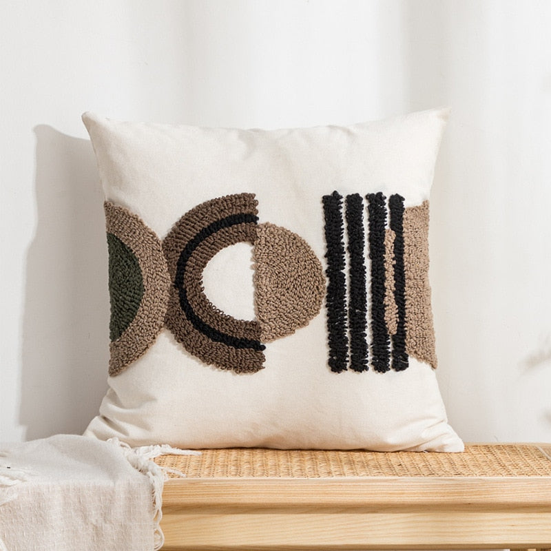 Embroidered Japandi Pillowcase | 17.72 or 19.69 in | Cotton & Linen | Soft Grey & White | Brick by Brick
