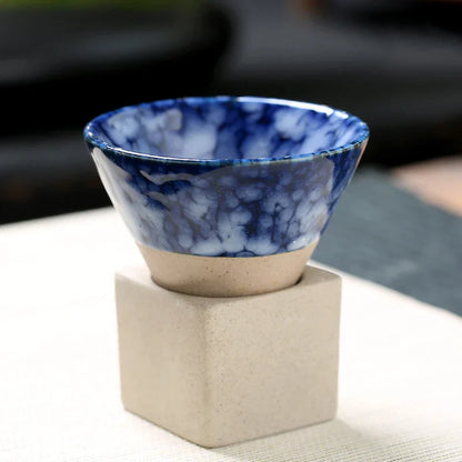 Cone‑Shaped Espresso Cup – Vintage Style Ceramic - with Stand-Brick by Brick London-Dark Blue-Brick By Brick London
