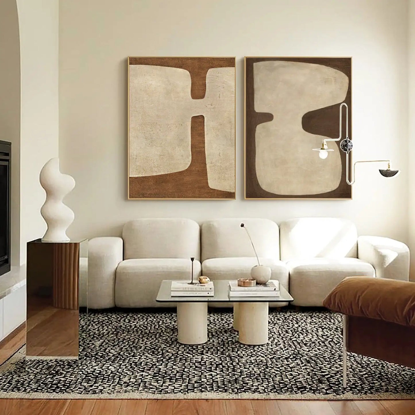 Brown Japandi Canvas Wall Art | 27.6 x 39.4 x 1 in | Modern Abstract Home Decor | Brick by Brick