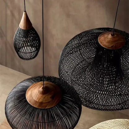 Japanese Rattan Pendant Light | D9.8-D23.6 x H19.7-H11.8 in | Handmade Wicker | Brick by Brick