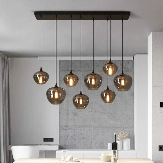 Contemporary LED Pendant Light |3-12 Heads | Glass & Iron | Remote & App Dimmable Chandelier | Brick by Brick