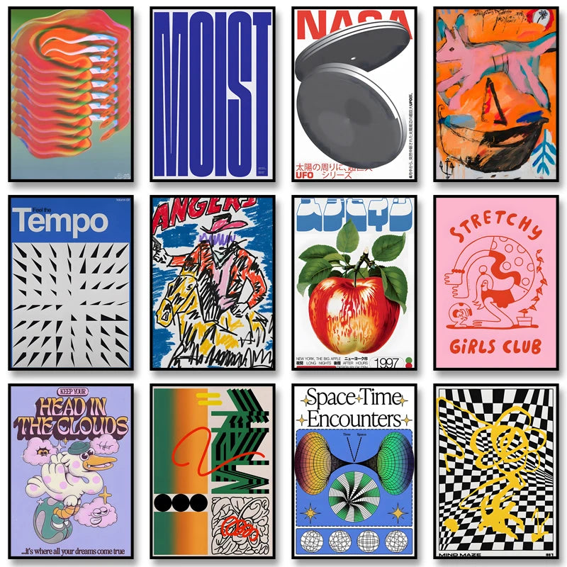 Vintage Abstract  Wall Art | 7.9 - 19.7 in | Mind Maze Poster | Retro Canvas Print | Unframed | Brick by Brick