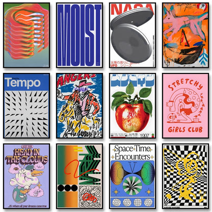 Vintage Abstract  Wall Art | 7.9 - 19.7 in | Mind Maze Poster | Retro Canvas Print | Unframed | Brick by Brick