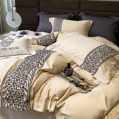 Egyptian Cotton Bedding Set | 86.6 or 90.6 in | Embroidered Design | Soft Durable Luxury Duvet Cover Set | Brick by Brick